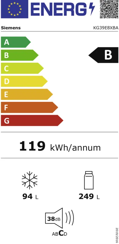 Siemens KG39E8XBA energielabel