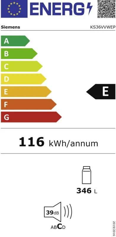 Siemens KS36VVWEP energielabel