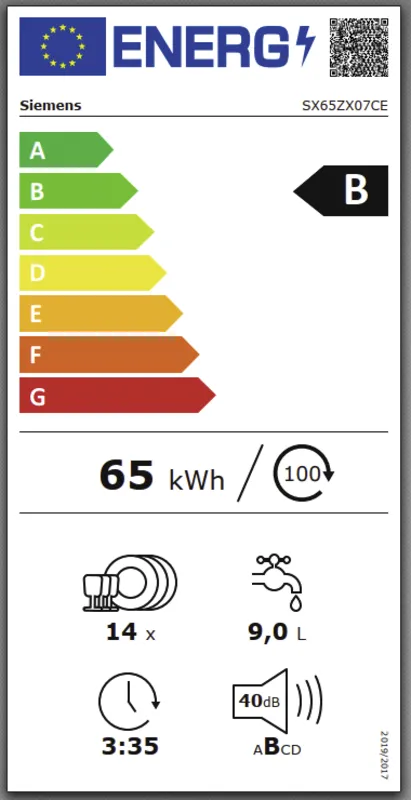 Siemens SX65ZX07CE energielabel