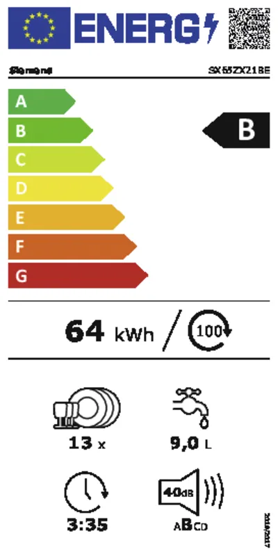 Siemens SX65ZX21BE energielabel