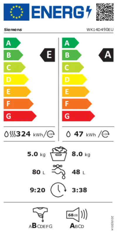 Siemens WK14D490EU energielabel