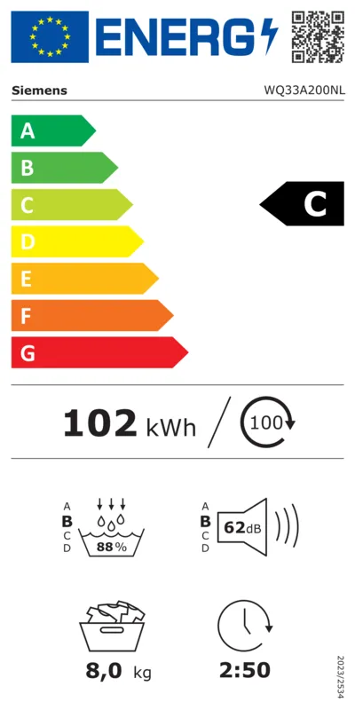 Siemens WQ33A200NL energielabel