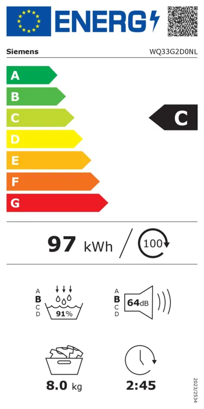 Siemens WQ33G2D0NL energielabel