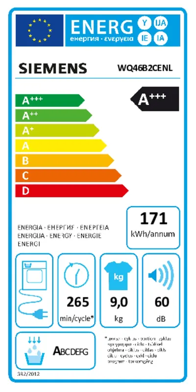 Siemens WQ46B2CENL energielabel