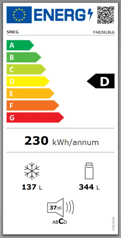 Smeg FAB38LBL6 energielabel