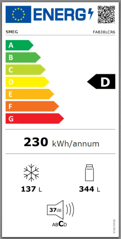 Smeg FAB38LCR6 energielabel