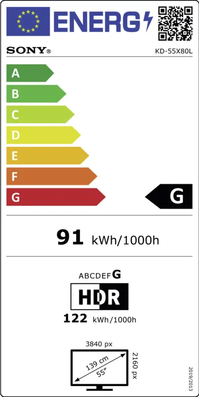 Sony KD55X80LAEP energielabel