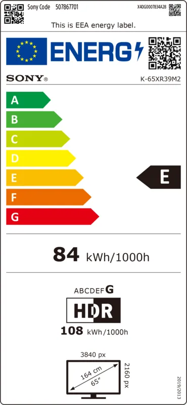 Sony K65XR39M2PB energielabel