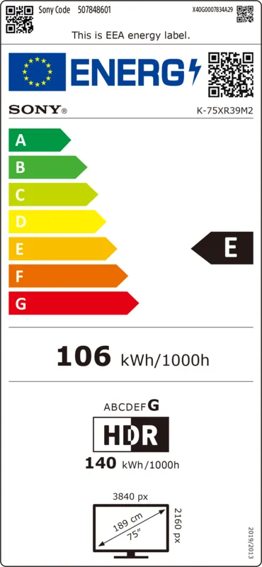 Sony K75XR39M2PB energielabel