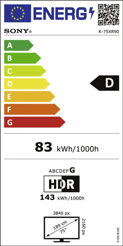 Sony K75XR90PAEP energielabel