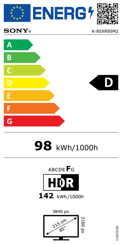 Sony K85XR95M2PB energielabel