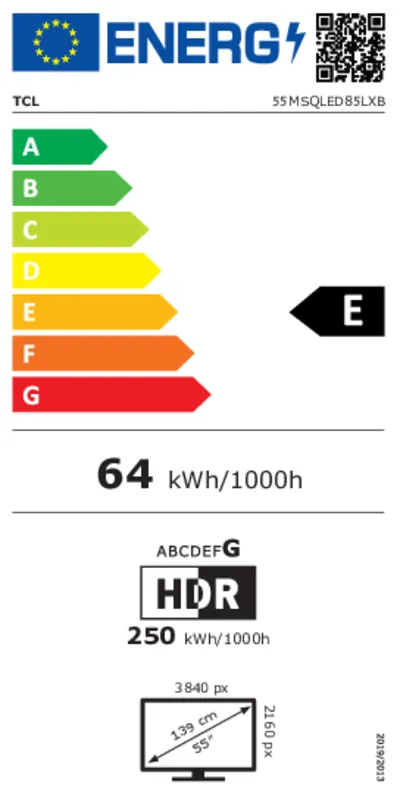 TCL 55MQLED85L energielabel