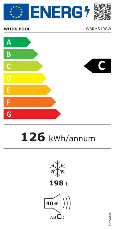 Whirlpool W3RHS19CW energielabel