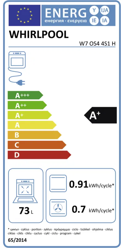 Whirlpool W7 OS4 4S1 H energielabel