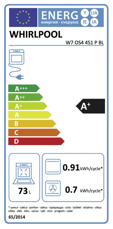 Whirlpool W7 OS4 4S1 PBL energielabel