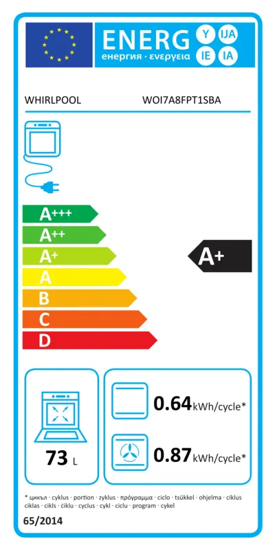 Whirlpool WOI7A8FPT1SBA energielabel