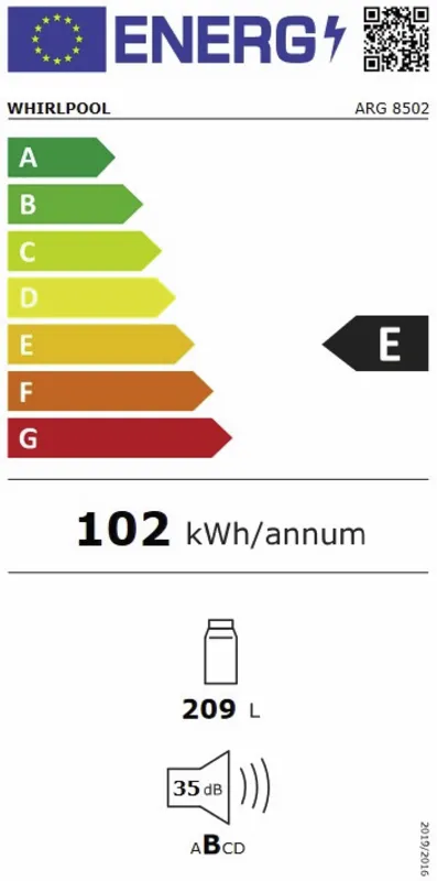 Whirlpool ARG 8502 energielabel