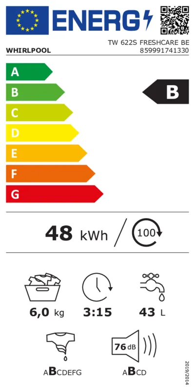 Whirlpool TW 622S FRESHCARE BE energielabel