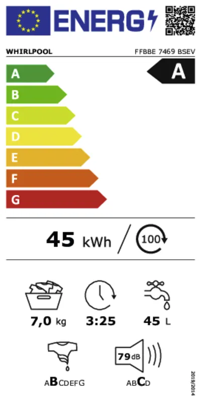 Whirlpool FFBBE 7469 BSEV energielabel
