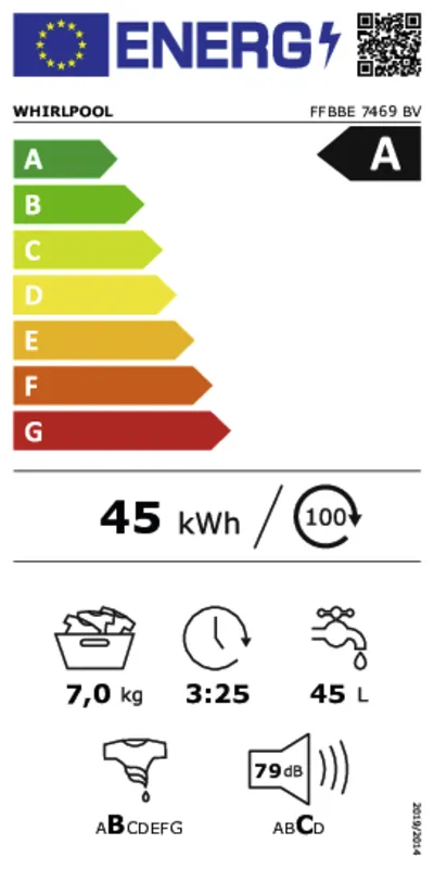 Whirlpool FFBBE 7469 BV energielabel