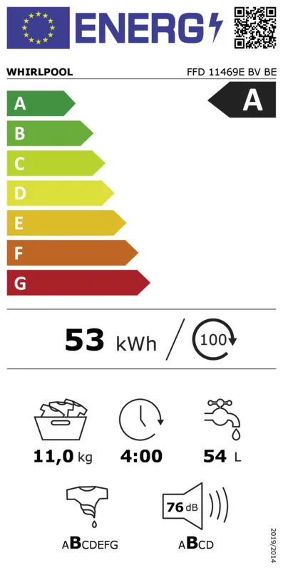 Whirlpool FFD 11469E BV BE energielabel