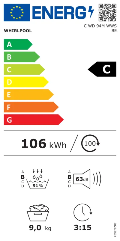 Whirlpool C WD 94M WWS BE energielabel